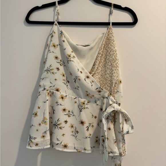 Paper Crane Floral Wrap Tank Top - Cream and Brown - Picture 1 of 2